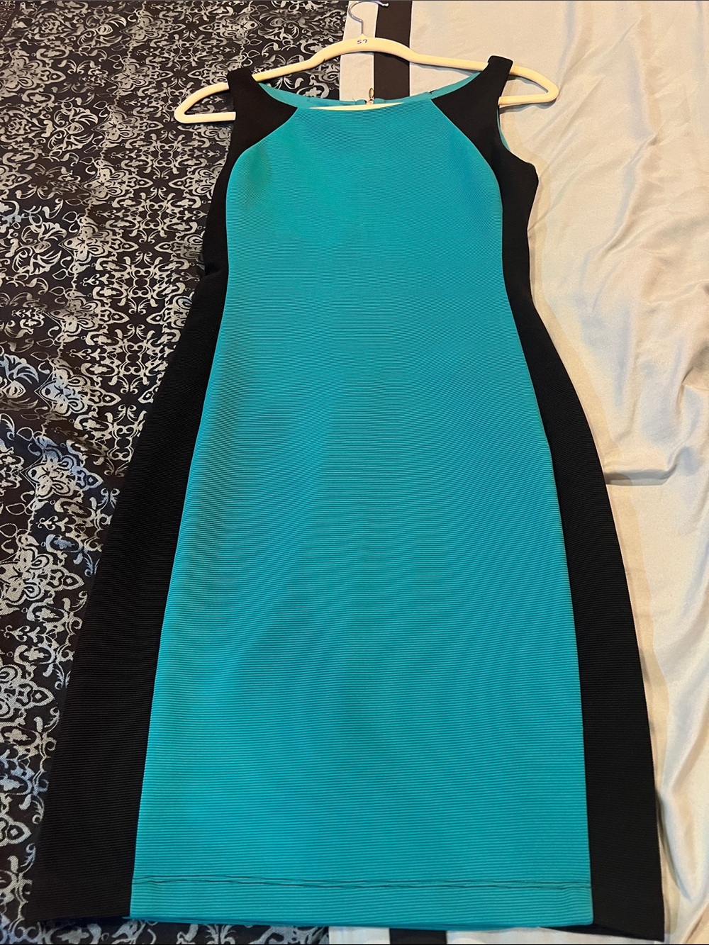 B. Smart Teal and Black Colorblock Midi Dress